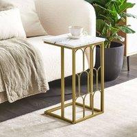 Wyld and Coco Luxe Living Side Table White Marble Effect Top Gold Iron 30 x 30 cm