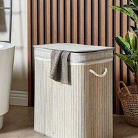 Wyld and Coco Bamboo Laundry Hamper Zippered Lid Grey 2 Compartments Rope Handles
