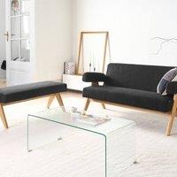 Wyld and Coco Boucle 2-Seater Sofa with Bench - Black and Light Brown