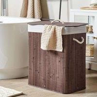 Wyld and Coco Two-Compartment Laundry Hamper with Lid and Rope Handles in Brown
