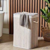 Wyld and Coco Boho Bamboo Laundry Bin with Lid and Removable Liner Light Grey