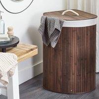 Wyld and Coco Triangular Bamboo Laundry Basket Lid and Removable Liner Dark Brown