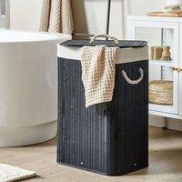 Wyld and Coco Black Bamboo Laundry Basket Lid Removable Washable Liner Boho