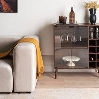 Wyld and Coco Dark Wood Sideboard Glass Fronts 2 Shelves and 8 Bottle in Brown