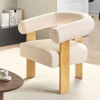 Wyld and Coco Off-White Boucl Armchair - Retro Profile with Rubberwood Legs in White