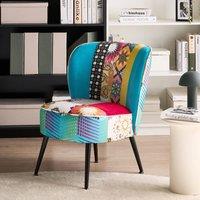 Wyld and Coco Blue Patchwork Armless Accent Chair with Metal Legs