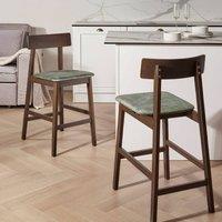 Wyld and Coco Everwood Two Piece Bar Chair Set Dark Brown Green Upholstered