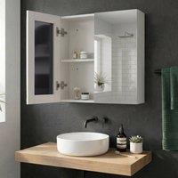 Wyld and Coco White Plywood Mirror 80 x 70 cm Wall Hung Two Door Shelves