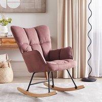 Wyld and Coco Pink Biscuit Tufted Rocking Armchair Woven Fabric and Light Wood