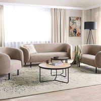 Wyld and Coco Taupe Polyester Sofa Set - 3-Seater Loveseat Armchair Black Legs in Beige