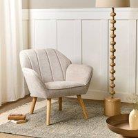Wyld and Coco Beige Retro Armchair - Water-Repellent Woven Fabric Rubberwood Legs