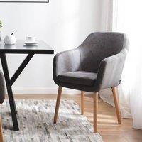 Wyld and Coco Dining Chair - Grey Faux Leather Cushioned Seat Beechwood Slanted Legs