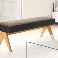 Wyld and Coco Boucl Bench Black with Light Brown Rubberwood Legs W118 x D46 x H48cm