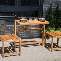 Wyld and Coco Convertible Garden Bench Bistro Set Folding Rustic Acacia Outdoor in Brown