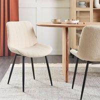 Wyld and Coco Armless Boucl Dining Chairs 2-Pack Light Beige Black Steel Legs