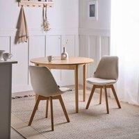 Wyld and Coco Set of 2 Off-White Fabric Dining Chairs Padded Seats Beechwood Legs in White