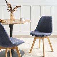 Wyld and Coco Set of 2 Dark Blue Upholstered Dining Chairs Beechwood Legs Modern