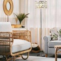 Wyld and Coco Glamour Lux Floor Lamp Silver Metal Crystal Drum Shade 160cm
