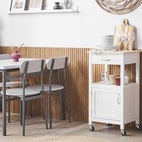 Wyld and Coco Kitchen Trolley White Wood Look Top Drawer and Lockable Casters 89cm
