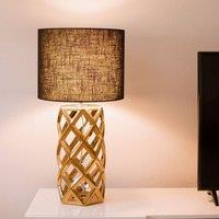 Wyld and Coco Table Lamp - Golden Ceramic Base Black Drum Shade in Gold