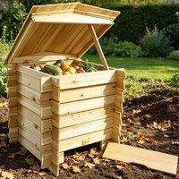 Gr8 Garden 300L Wooden Slatted Garden Compost Bin Recycler in Brown