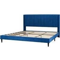 MCC Direct Velvet Upholstered Superking Bed Frame with Channel Headboard Charlie in Blue | Size: Super King