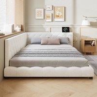 Merax 4ft6 Double Boucle Upholstered L-Shaped Daybed with Corner Headboards in Beige