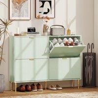 HOMCOM Slim Shoe Storage Cabinet with 4 Flip Drawers for Hallway, Light Green