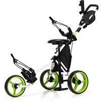 Gymax 3-Wheel Golf Push Pull Cart Folding Golf Trolley With Hydraulic Seat in Green