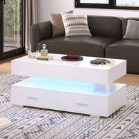 STILVORA Lift Top Coffee Table with LED & 2 Drawers White