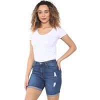 Enzo Women's Skinny Ripped Denim Shorts in Blue | Size: 8