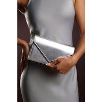 Where's That From Women's 'Linen' Metallic Faux Leather Clutch Bag in Silver