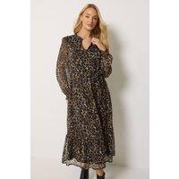 M&Co Women's Printed Tie Waist Maxi Dress in Brown | Size: 10