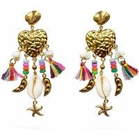 Luxe Tones Women's Gold Shell Tassel Statement Earrings Isla Luxe 18k Gold Plated