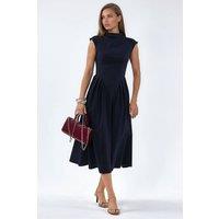 Busem Women's Textured Paneled Midi Dress in Navy | Size: Small