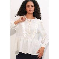 Big Dart Women's Frilly Woven Blouse With Tie Closure in White | Size: Medium
