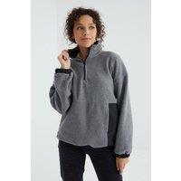 Tommy Life Women's Oversized Half-zip Plush Sweatshirt in Grey | Size: Small