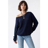 MixRay Women's Oversized Boat Neck Knit Sweater in Navy