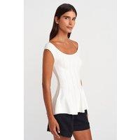 Dilvin Women's Fitted Ribbed Peplum Blouse in White