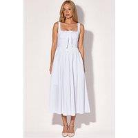 Busem Women's Midi Dress with Square Collar & Button Detail in White | Size: Medium