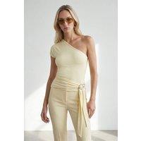 Dilvin Women's Asymmetrical Tie Detail Blouse in Lemon | Size: Large