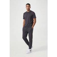 CICAY Men's Rib Hem Drawstring Joggers - Cotton Blend Tapered Fit in Charcoal | Size: Small