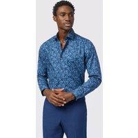 Alexandre Silver Label Men's Tailored Fit Watercolour Floral Print Single Cuff Shirt in Navy | Size: 15 inches