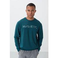 Tommy Life Men's Printed Crew Neck Sweatshirt in Teal | Size: Small