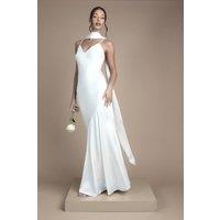 Oasis Women's Strappy V Neck Maxi Wedding Dress With Scarf in Ivory | Size: 16