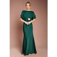 Coast Women's Honoured Satin Back Crepe High Neck Short Sleeve Maxi Bridesmaid Dress in Emerald | Size: 10