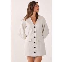 NastyGal Women's Tailored Cocoon Sleeve Button Through Mini Blazer Dress in Ecru | Size: 8