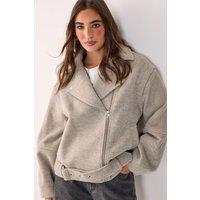 NastyGal Women's Oversized Brushed Belted Biker Jacket in Mink | Size: 10