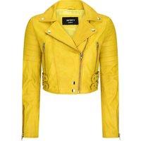 TruClothing Women's Leather Jacket Cross Zip Biker Brando Classic in Yellow | Size: XS