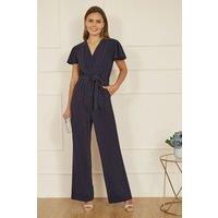 Yumi Women's Navy Sparkle Stretch Wrap Over Jumpsuit | Size: 16